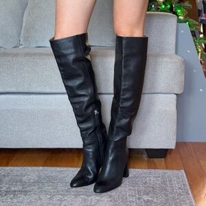ZARA over the knee leather heeled boots.